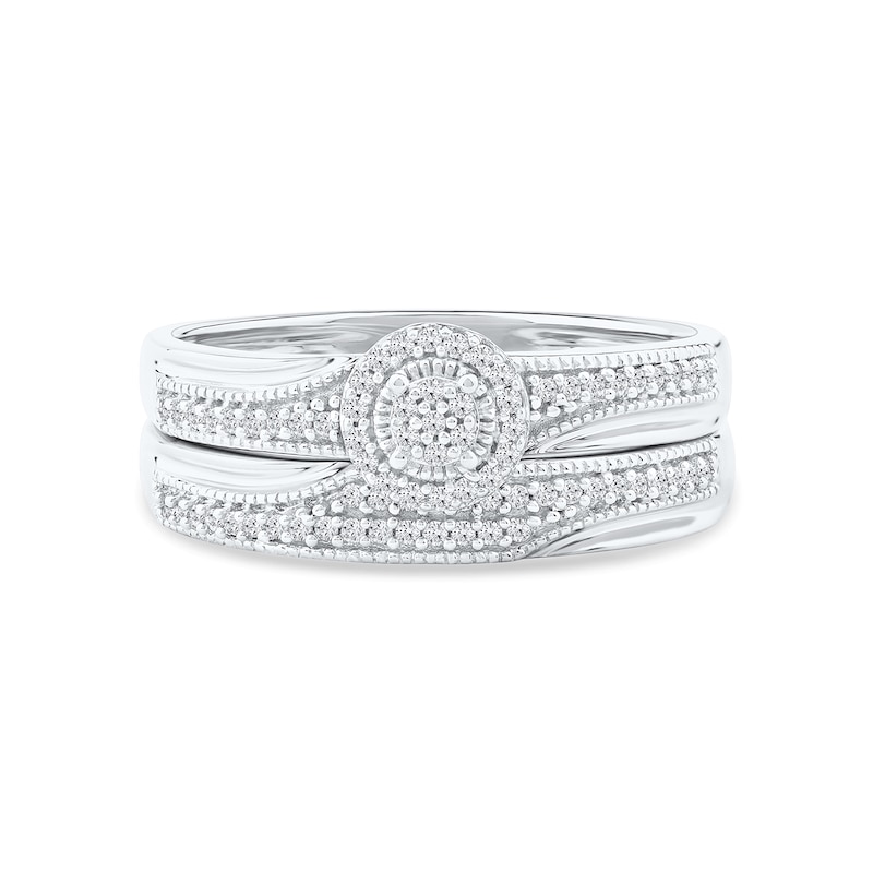 Main Image 4 of 0.20 CT. T.W. Multi-Diamond Frame Bridal Set in Sterling Silver