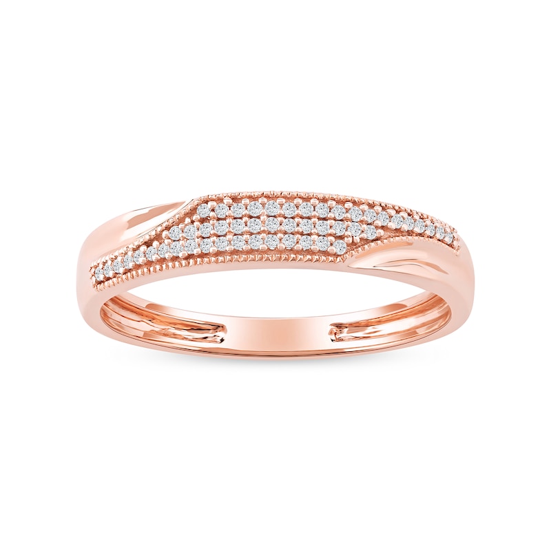 Main Image 1 of 0.12 CT. T.W. Diamond Pavé Wedding Band in Sterling Silver with 14K Rose Gold Plate