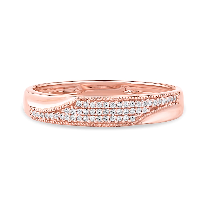 Main Image 3 of 0.12 CT. T.W. Diamond Pavé Wedding Band in Sterling Silver with 14K Rose Gold Plate