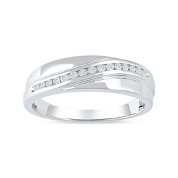 0.14 CT. T.W. Diamond Curved Ribbon Wedding Band in Sterling Silver