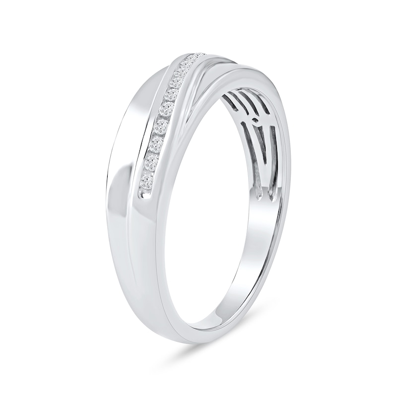 Main Image 2 of 0.14 CT. T.W. Diamond Curved Ribbon Wedding Band in Sterling Silver