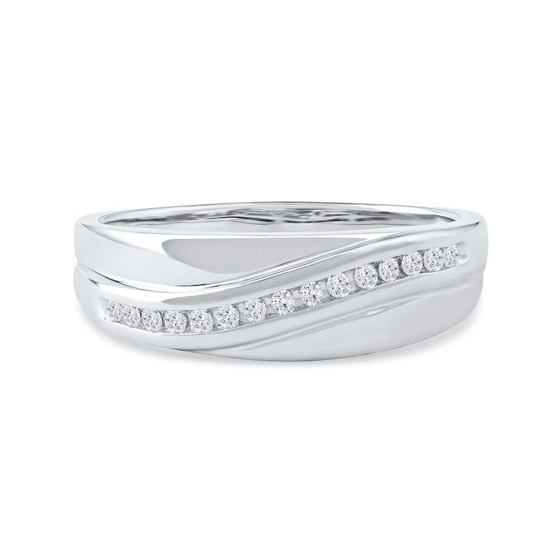 Main Image 3 of 0.14 CT. T.W. Diamond Curved Ribbon Wedding Band in Sterling Silver