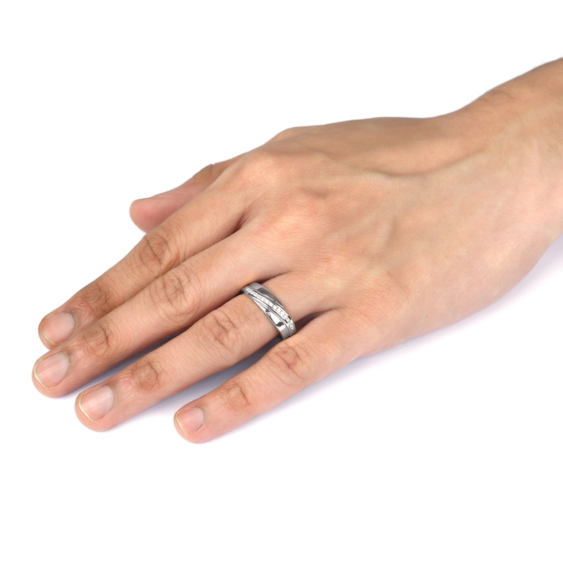 Main Image 4 of 0.14 CT. T.W. Diamond Curved Ribbon Wedding Band in Sterling Silver
