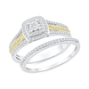 Thumbnail Image 1 of 0.40 CT. T.W. Diamond Double Cushion Frame Bridal Set in Sterling Silver and 14K Gold Plate