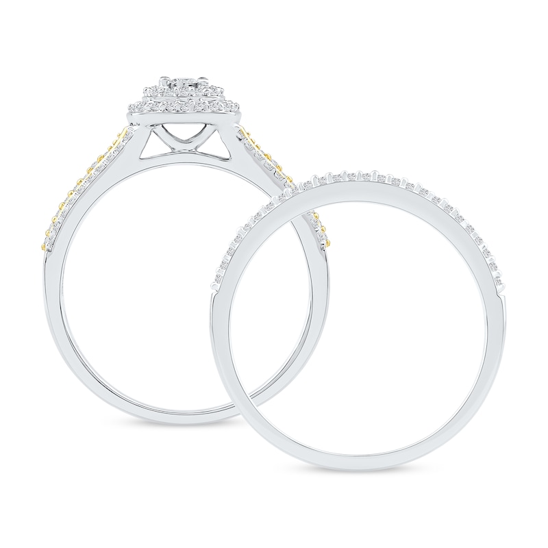 Main Image 3 of 0.40 CT. T.W. Diamond Double Cushion Frame Bridal Set in Sterling Silver and 14K Gold Plate