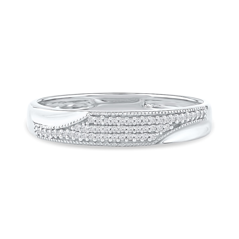 Main Image 3 of 0.12 CT. T.W. Diamond Pavé Wedding Band in Sterling Silver