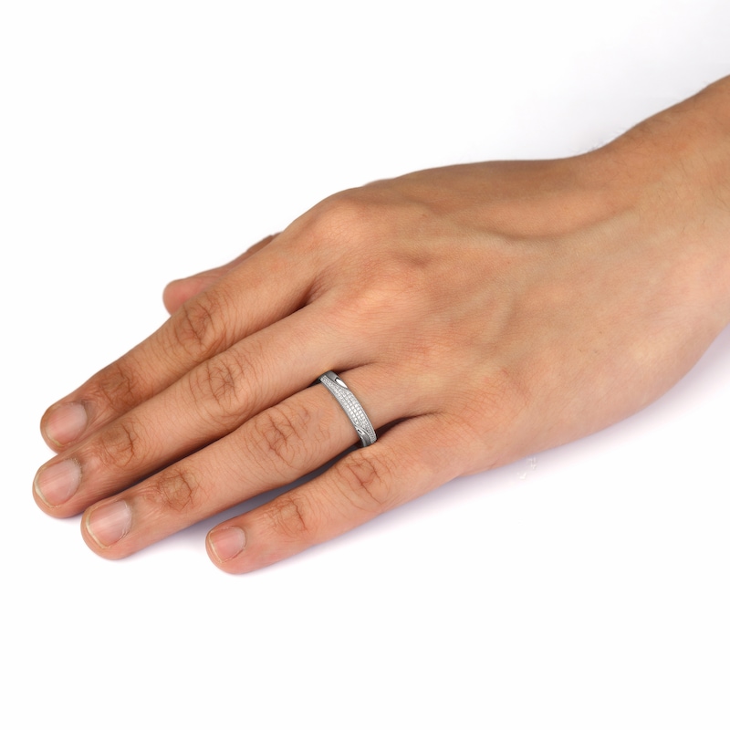 Main Image 4 of 0.12 CT. T.W. Diamond Pavé Wedding Band in Sterling Silver
