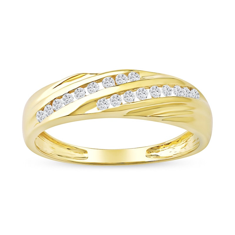 0.27 CT. T.W. Diamond Channel-Set Diagonal Ribbons Wedding Band in Sterling Silver with 14K Gold Plate