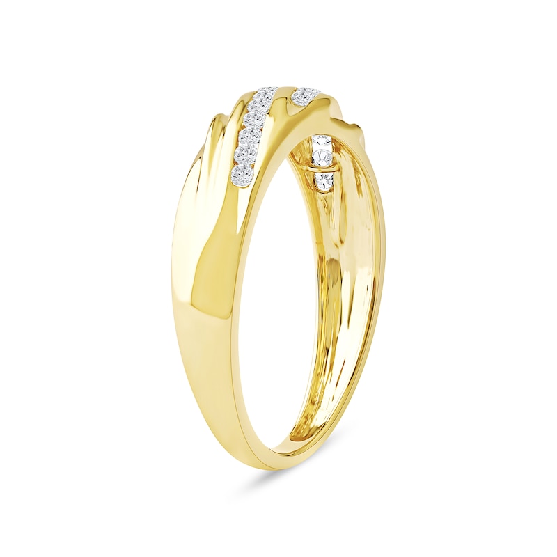Main Image 2 of 0.27 CT. T.W. Diamond Channel-Set Diagonal Ribbons Wedding Band in Sterling Silver with 14K Gold Plate