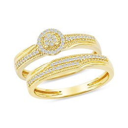 0.20 CT. T.W. Multi-Diamond Frame Bridal Set in Sterling Silver with 14K Gold Plate