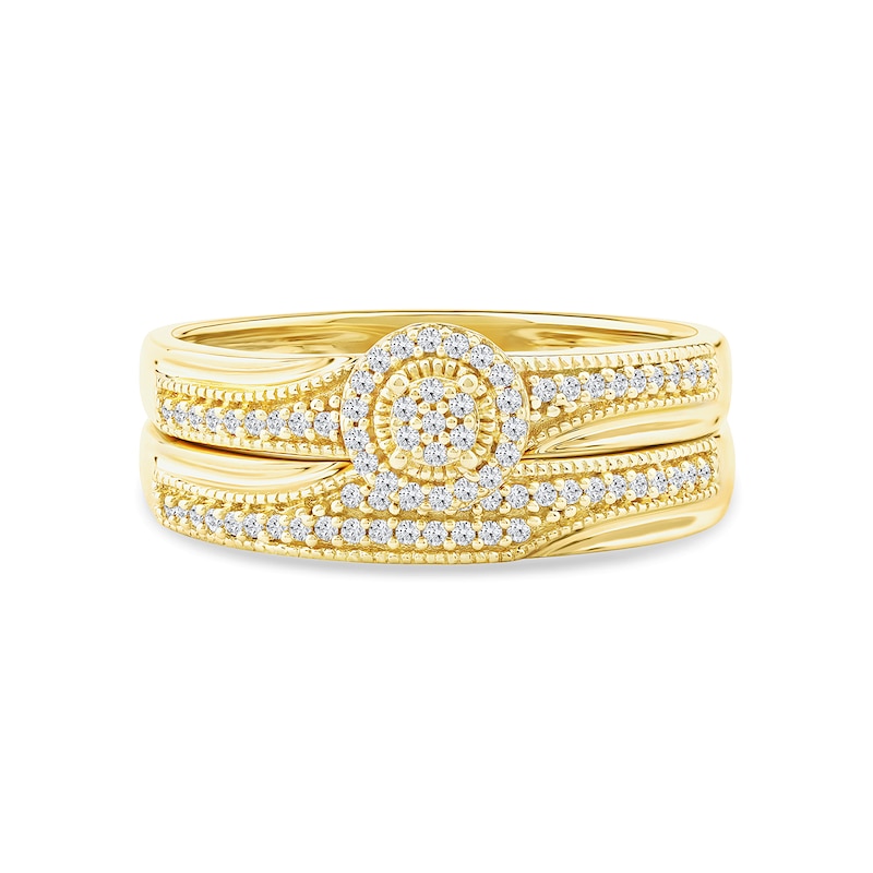 Main Image 4 of 0.20 CT. T.W. Multi-Diamond Frame Bridal Set in Sterling Silver with 14K Gold Plate