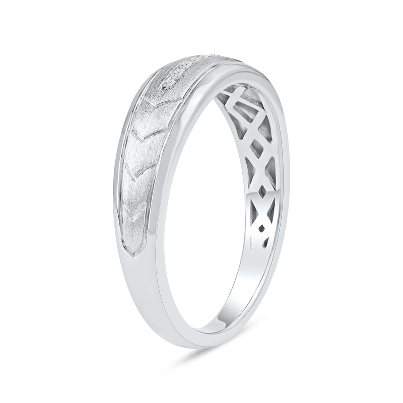 Main Image 2 of 0.27 CT. T.W. Diamond Arrow Groove Wedding Band in Sterling Silver