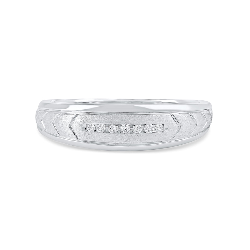 Main Image 3 of 0.27 CT. T.W. Diamond Arrow Groove Wedding Band in Sterling Silver