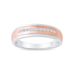 0.10 CT. T.W. Diamond Wedding Band in Sterling Silver and 14K Rose Gold Plate
