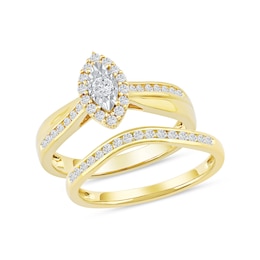 0.46 CT. T.W. Diamond Marquise Frame Bridal Set in Sterling Silver with 14K Gold Plate
