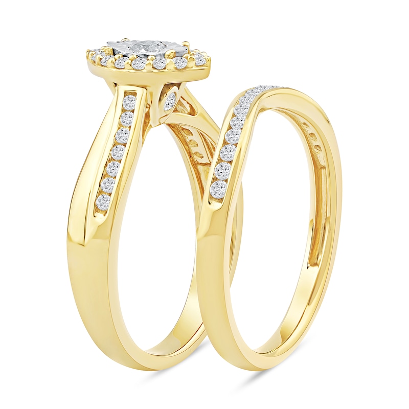 Main Image 2 of 0.46 CT. T.W. Diamond Marquise Frame Bridal Set in Sterling Silver with 14K Gold Plate
