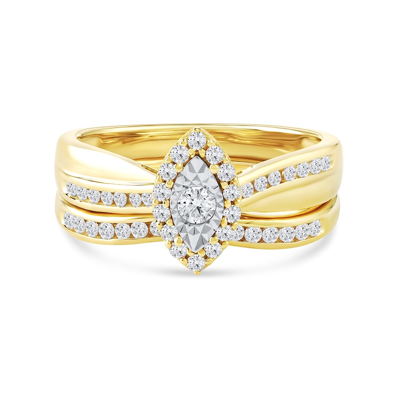Main Image 4 of 0.46 CT. T.W. Diamond Marquise Frame Bridal Set in Sterling Silver with 14K Gold Plate