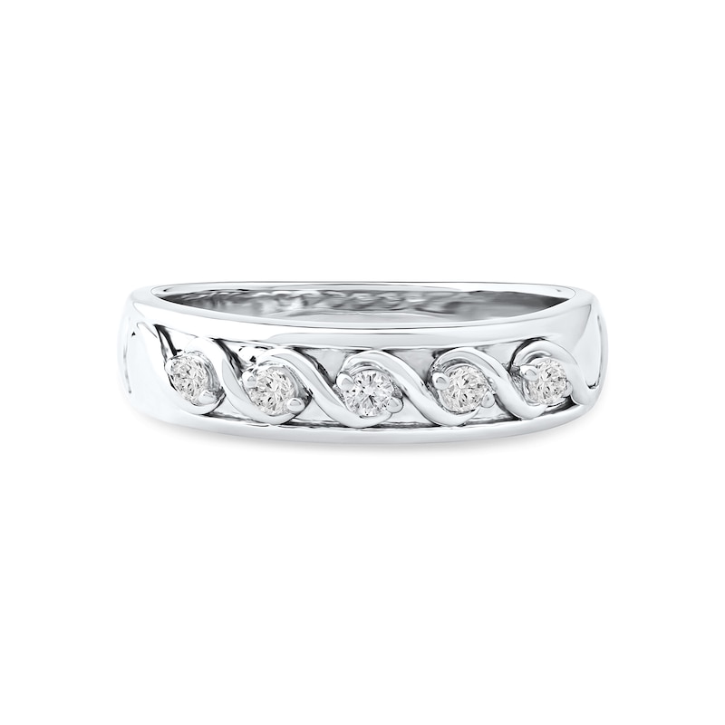Main Image 3 of 0.22 CT. T.W. Diamond “S” Curve Wedding Band in Sterling Silver