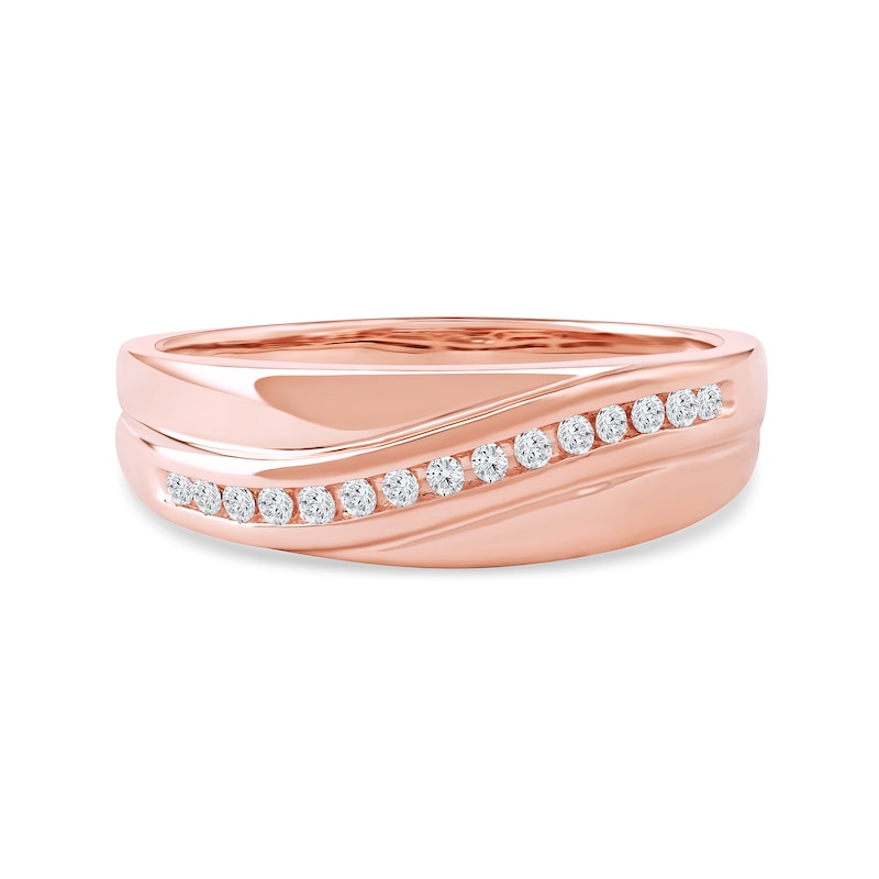 Main Image 3 of 0.14 CT. T.W. Diamond Curved Ribbon Wedding Band in Sterling Silver with 14K Rose Gold Plate