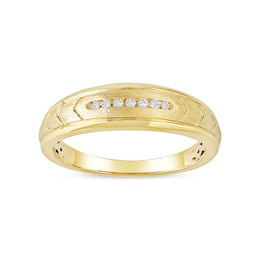 0.27 CT. T.W. Diamond Arrow Groove Wedding Band in Sterling Silver with 14K Gold Plate