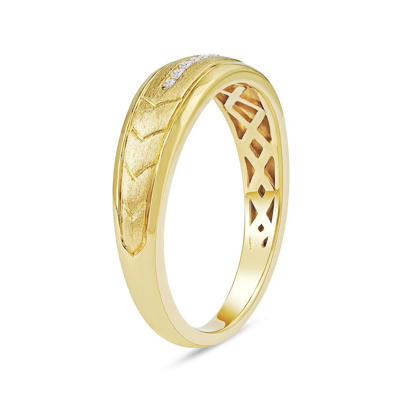 Main Image 2 of 0.27 CT. T.W. Diamond Arrow Groove Wedding Band in Sterling Silver with 14K Gold Plate