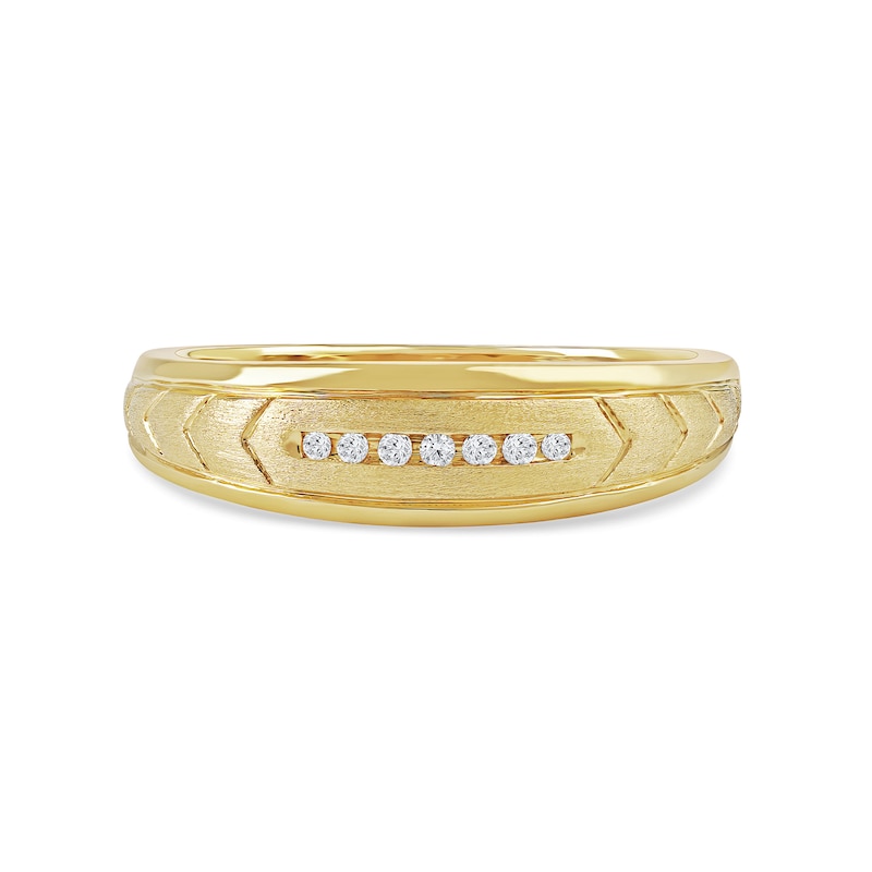 Main Image 3 of 0.27 CT. T.W. Diamond Arrow Groove Wedding Band in Sterling Silver with 14K Gold Plate
