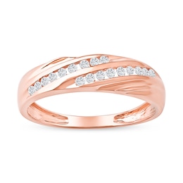 0.27 CT. T.W. Diamond Channel-Set Diagonal Ribbons Wedding Band in Sterling Silver with 14K Rose Gold Plate