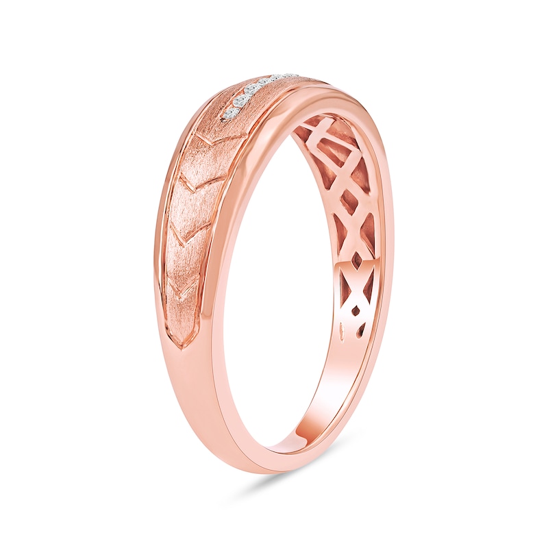 Main Image 2 of 0.27 CT. T.W. Diamond Arrow Groove Wedding Band in Sterling Silver with 14K Rose Gold Plate