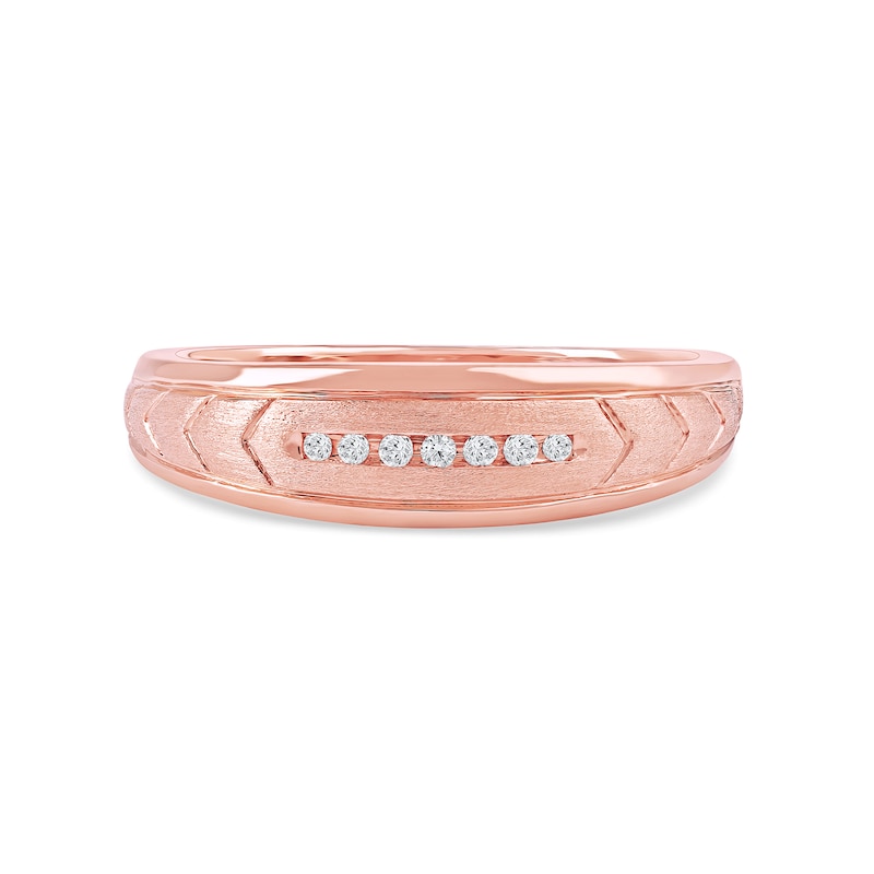 Main Image 3 of 0.27 CT. T.W. Diamond Arrow Groove Wedding Band in Sterling Silver with 14K Rose Gold Plate