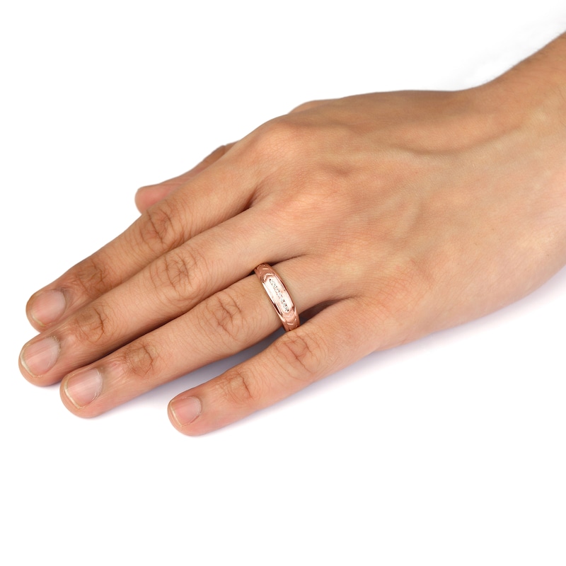Main Image 4 of 0.27 CT. T.W. Diamond Arrow Groove Wedding Band in Sterling Silver with 14K Rose Gold Plate