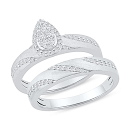 0.36 CT. T.W. Diamond Pear Frame Bridal Set in Sterling Silver