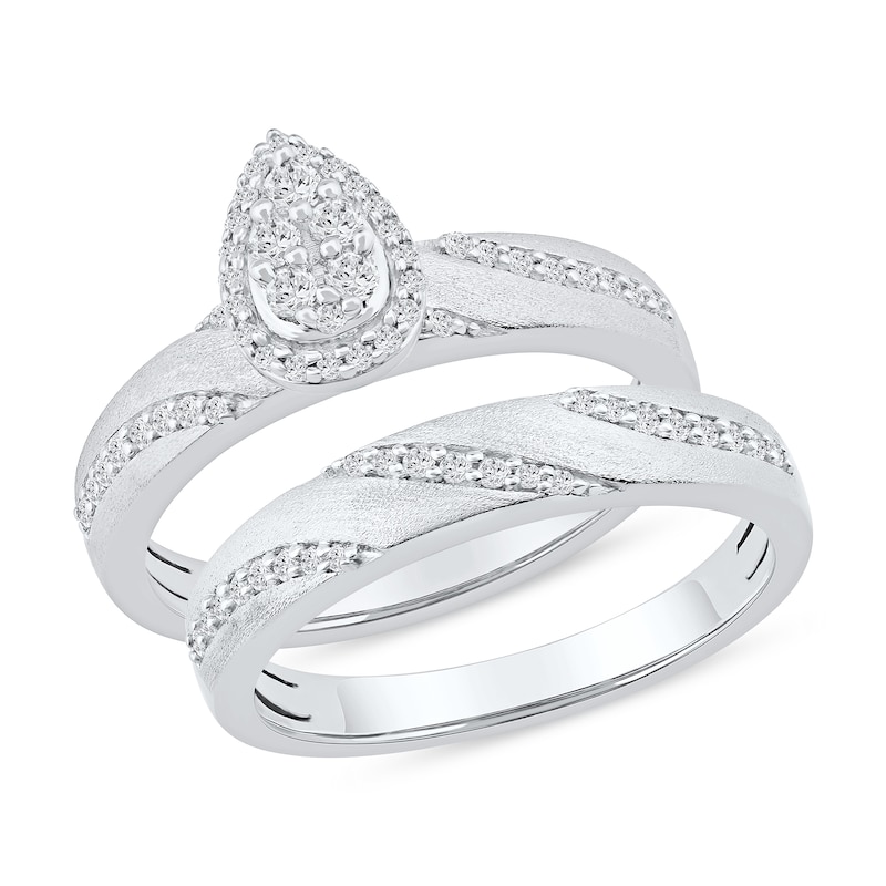 0.36 CT. T.W. Diamond Pear Frame Bridal Set in Sterling Silver