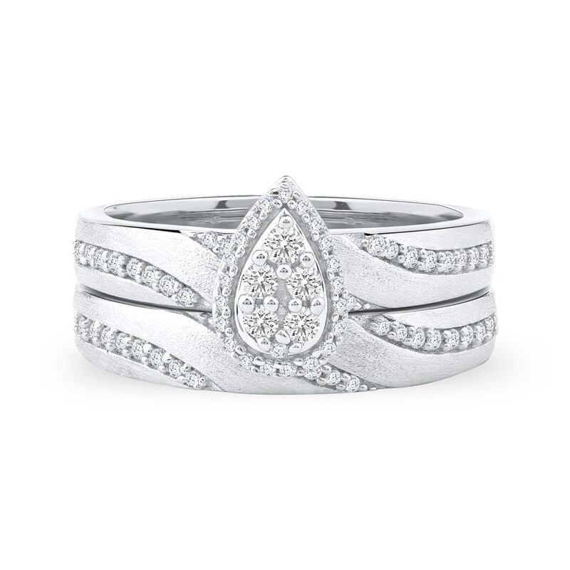 Main Image 4 of 0.36 CT. T.W. Diamond Pear Frame Bridal Set in Sterling Silver