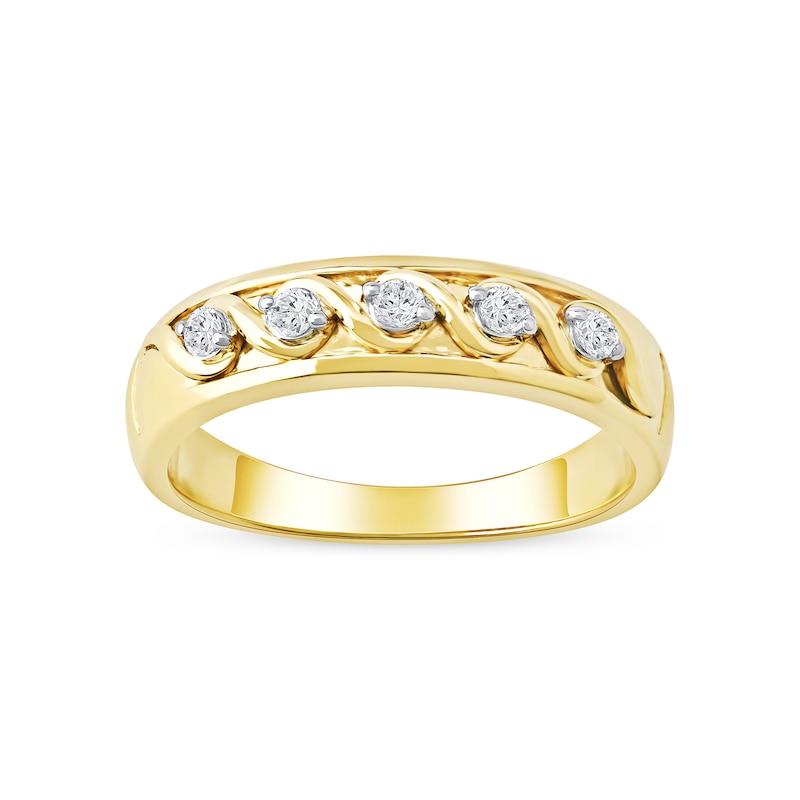 0.22 CT. T.W. Diamond "S" Curve Wedding Band in Sterling Silver with 14K Gold Plate