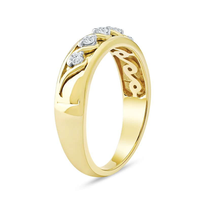 Main Image 2 of 0.22 CT. T.W. Diamond “S” Curve Wedding Band in Sterling Silver with 14K Gold Plate