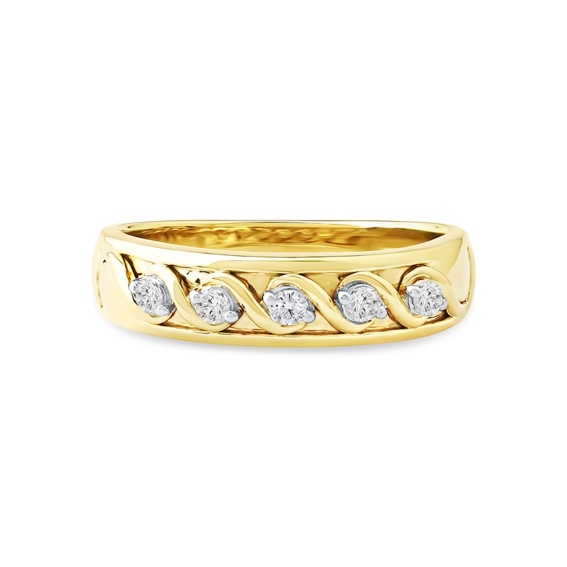 Main Image 3 of 0.22 CT. T.W. Diamond “S” Curve Wedding Band in Sterling Silver with 14K Gold Plate