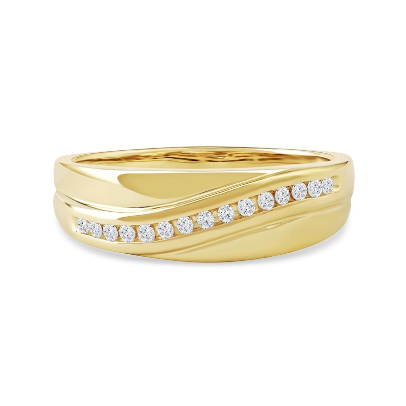 Main Image 3 of 0.14 CT. T.W. Diamond Curved Ribbon Wedding Band in Sterling Silver with 14K Gold Plate