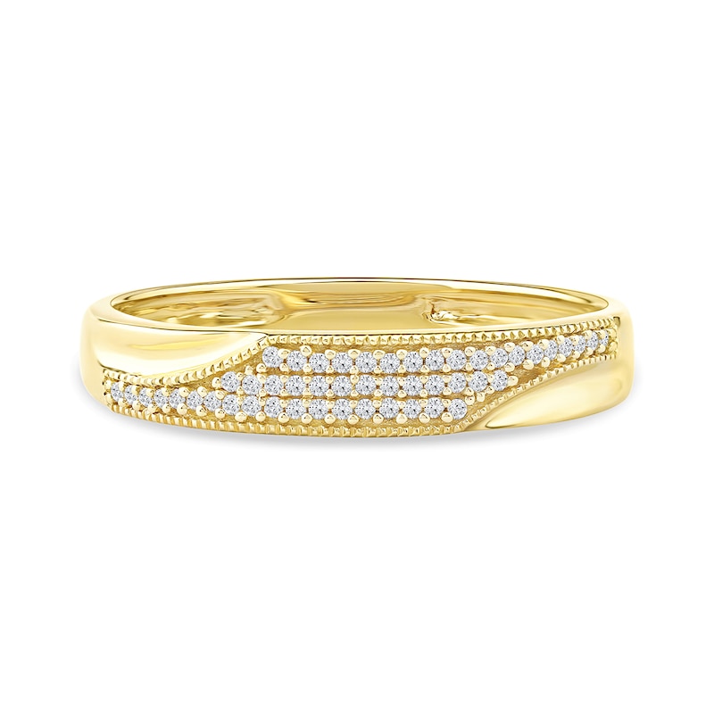 Main Image 3 of 0.12 CT. T.W. Diamond Pavé Wedding Band in Sterling Silver with 14K Gold Plate