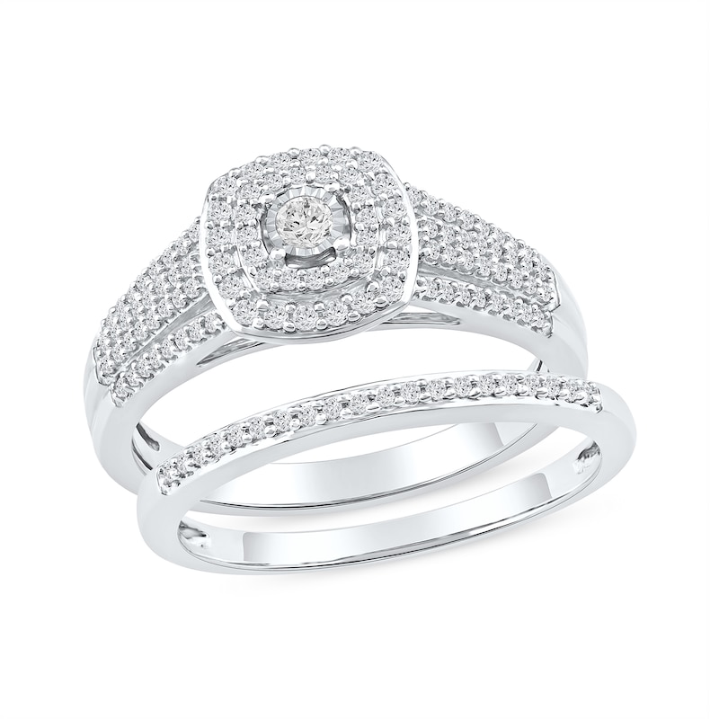 0.40 CT. T.W. Diamond Double Cushion Frame Bridal Set in Sterling Silver
