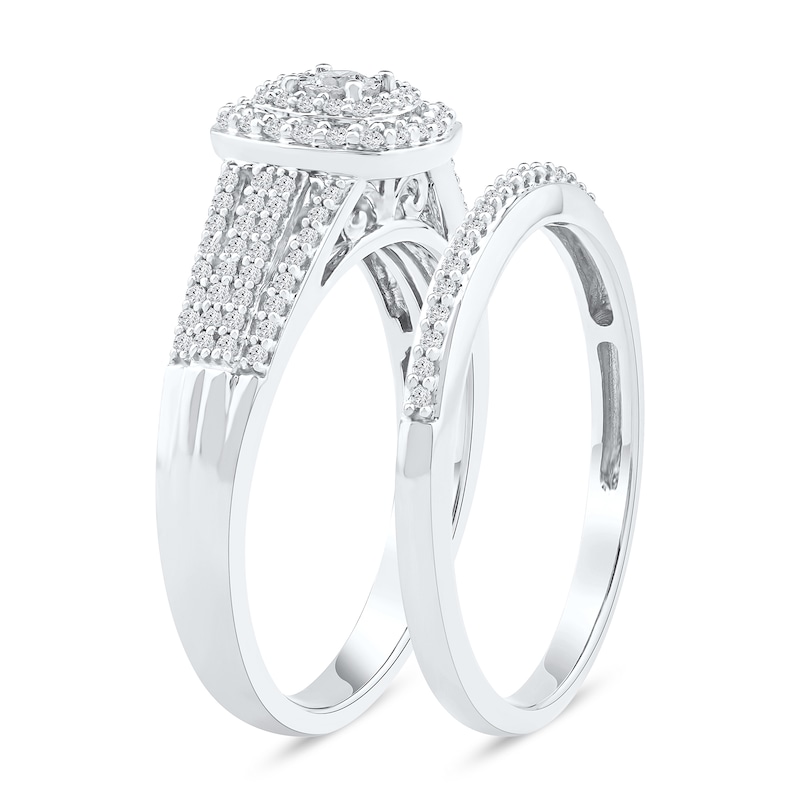 Main Image 2 of 0.40 CT. T.W. Diamond Double Cushion Frame Bridal Set in Sterling Silver