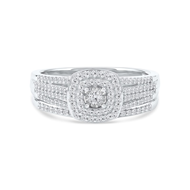 Main Image 4 of 0.40 CT. T.W. Diamond Double Cushion Frame Bridal Set in Sterling Silver