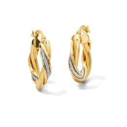 16.6mm Glitter Twist Hoop Earrings in Hollow 14K Gold