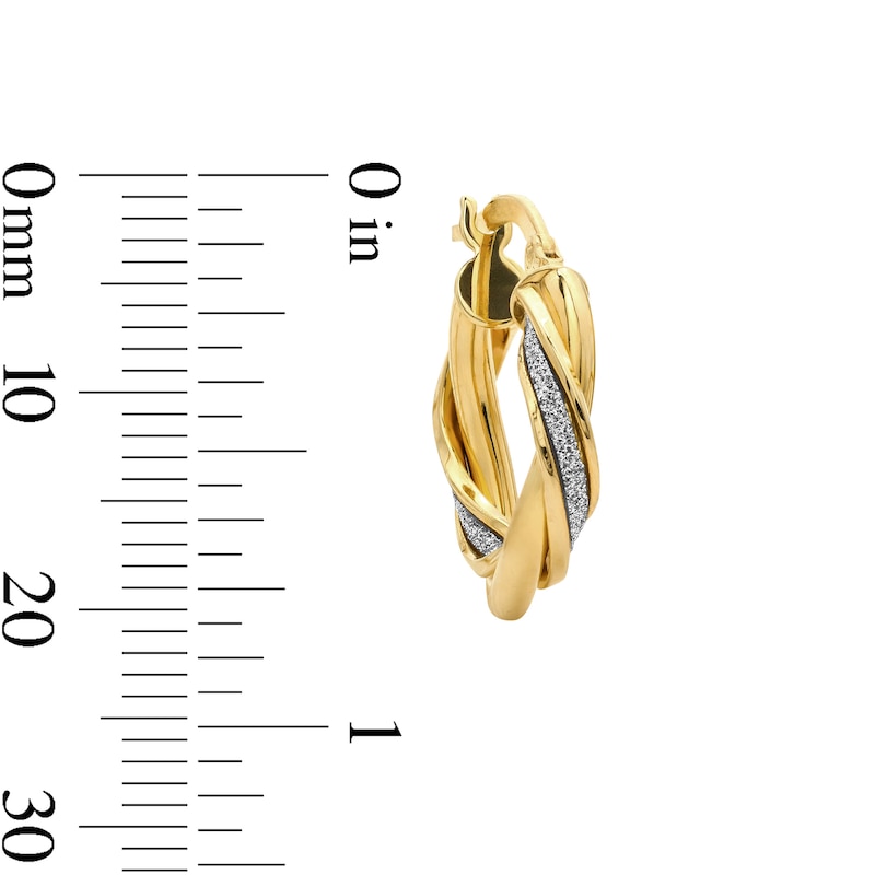16.6mm Glitter Twist Hoop Earrings in Hollow 14K Gold