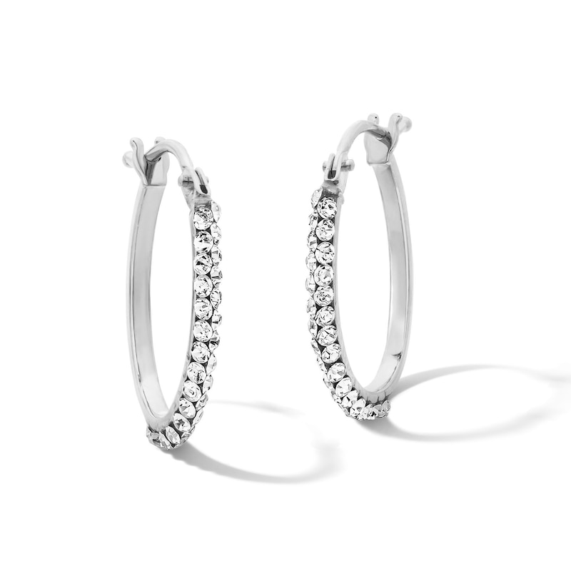 18.0mm Crystal-Lined Knife-Edge Hoop Earrings in Hollow 10K White Gold