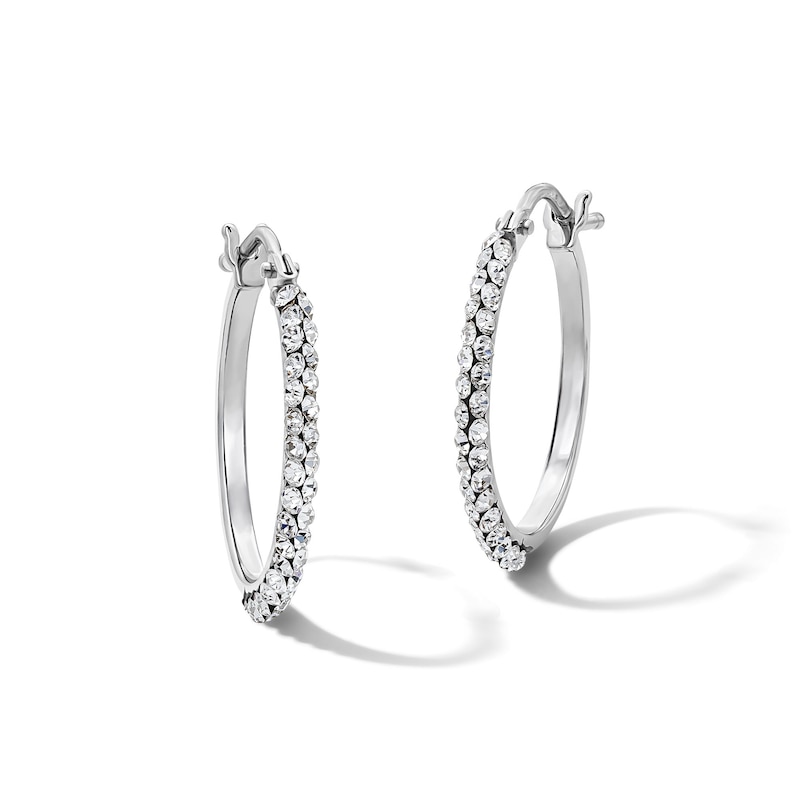 Main Image 1 of 18.0mm Crystal-Lined Knife-Edge Hoop Earrings in Hollow 10K White Gold
