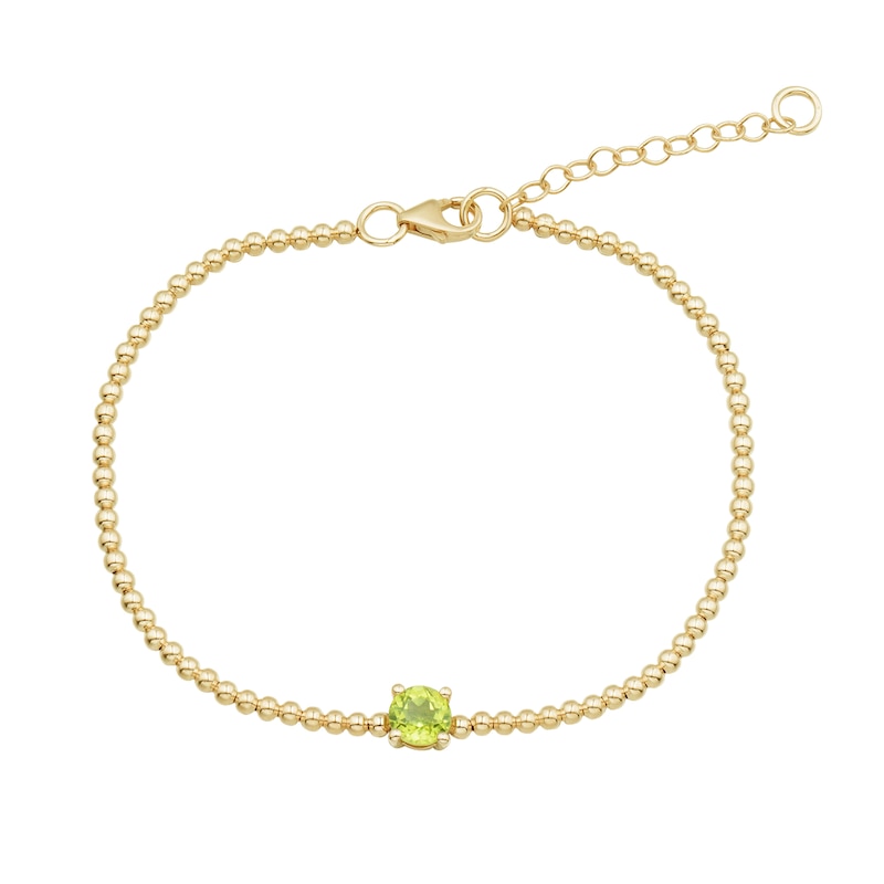 Peridot Solitaire Bead Bracelet in 14K Gold - 7.25"