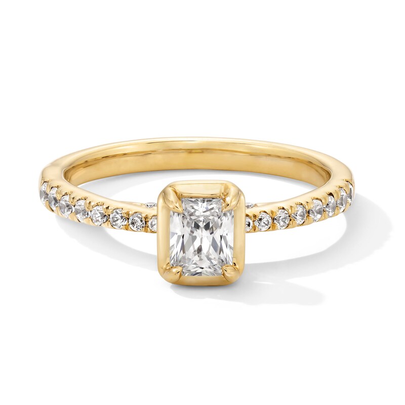 Main Image 1 of 0.75 CT. T.W. Radiant-Cut Canadian Certified Centre Diamond Engagement Ring in 14K Gold (I/SI2)