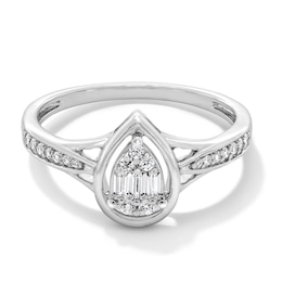 0.15 CT. T.W. Baguette-Cut and Round Multi-Diamond Promise Ring in 10K White Gold