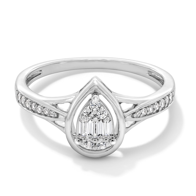 0.15 CT. T.W. Baguette-Cut and Round Multi-Diamond Promise Ring in 10K White Gold
