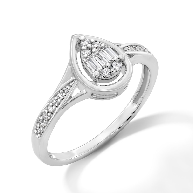 0.15 CT. T.W. Baguette-Cut and Round Multi-Diamond Promise Ring in 10K White Gold